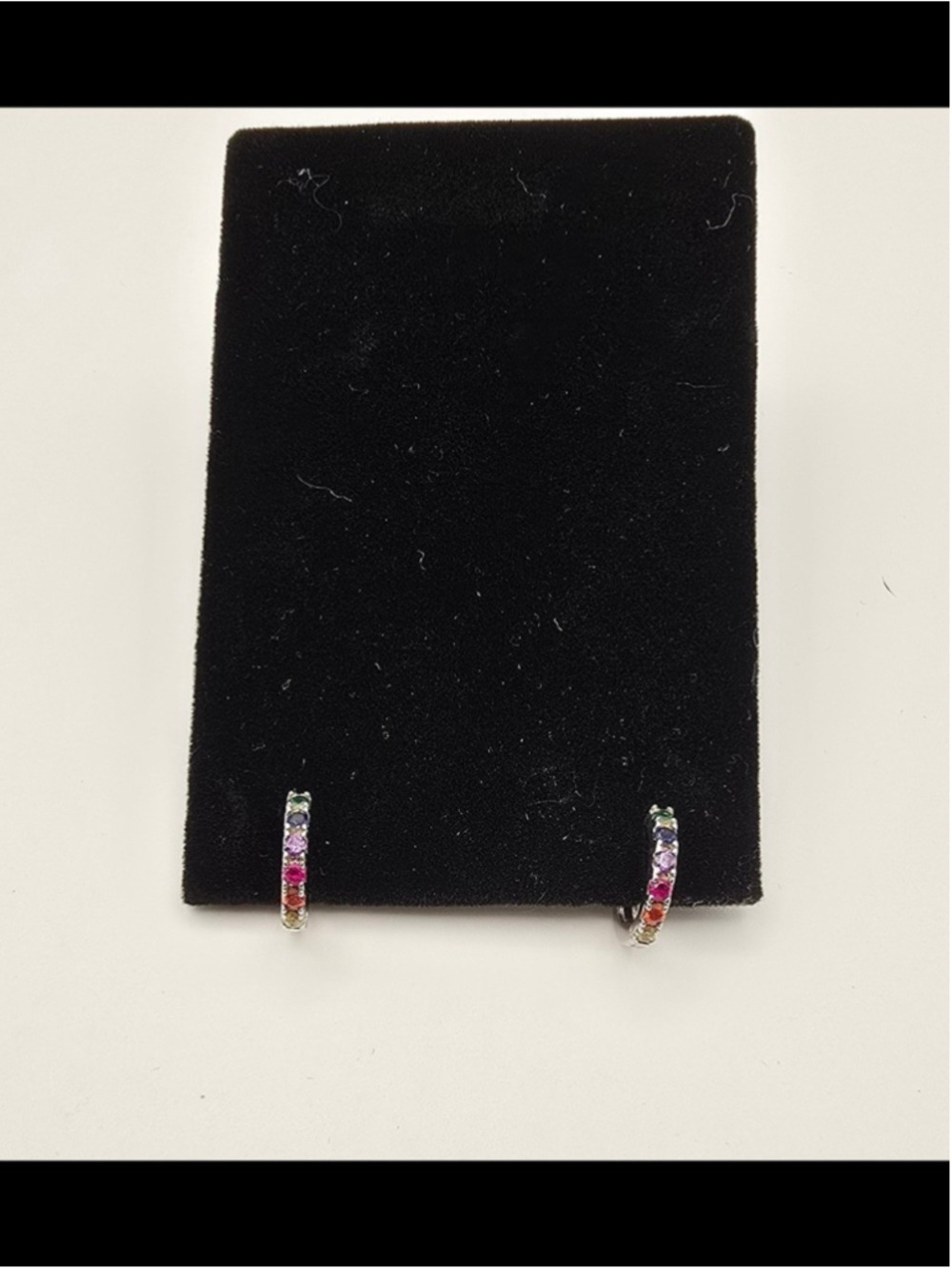Sterling Silver Hoop Earrings Multicolor Gemstones - Picture 3 of 5